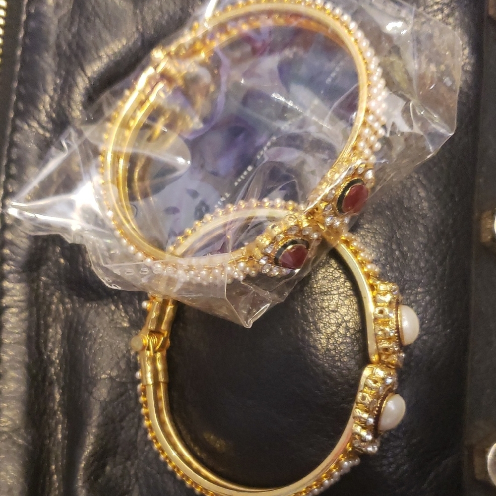Elegant Gold and Red Stone Bangles